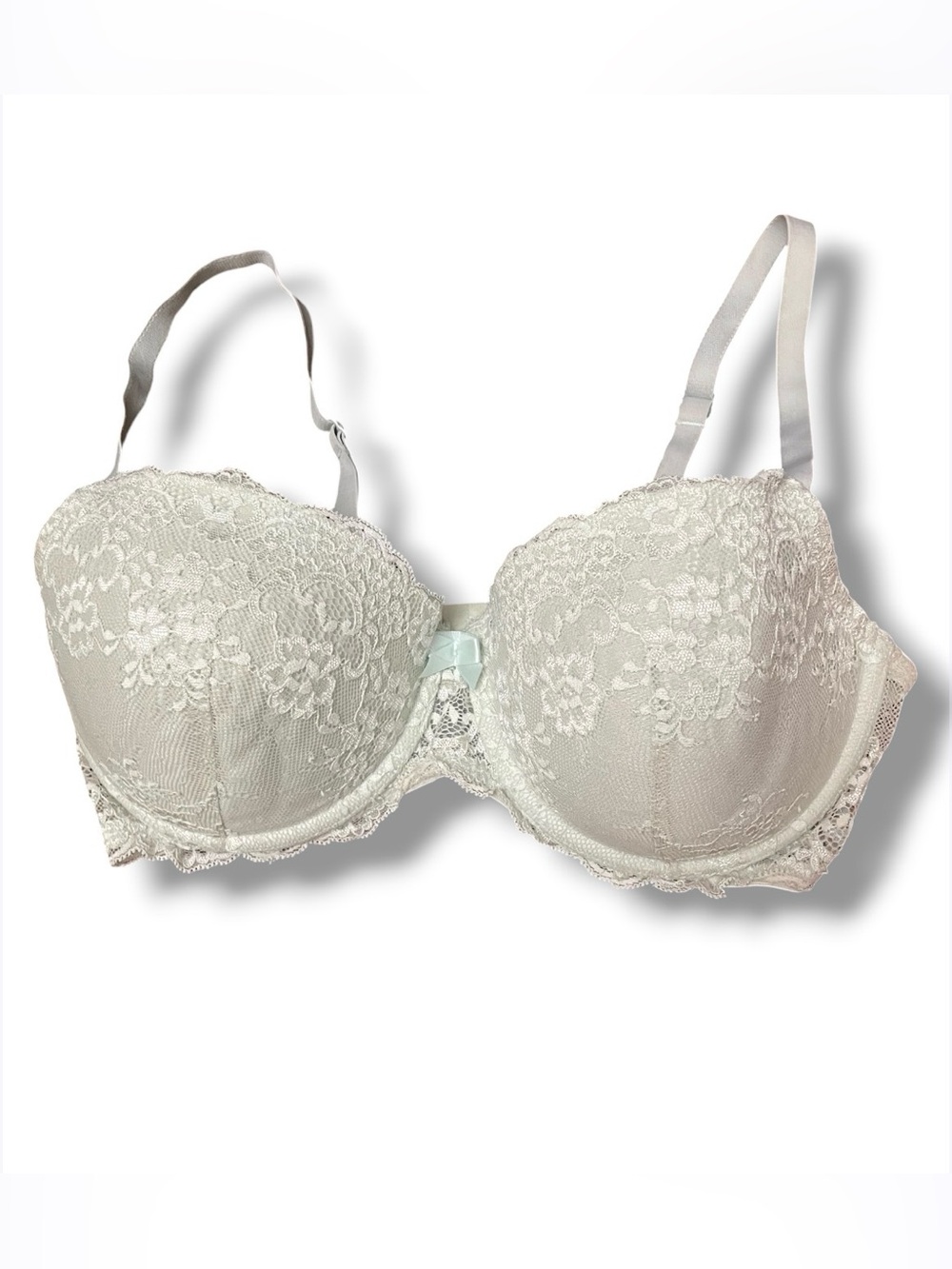 Gilligan & O'Malley Pale Green Lace Underwire Bra with Bow Accent